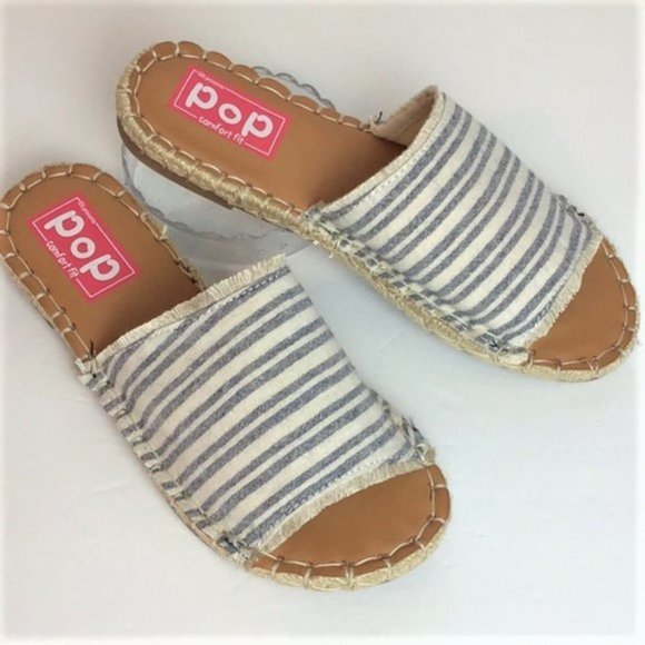 Navy and White Linen Slides Sz 6 1/2 - Picture 7 of 7